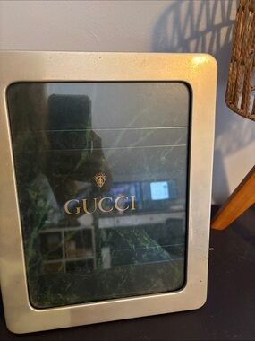 Gucci Gold-Logo Frame with Green Marble Print and Silver Border